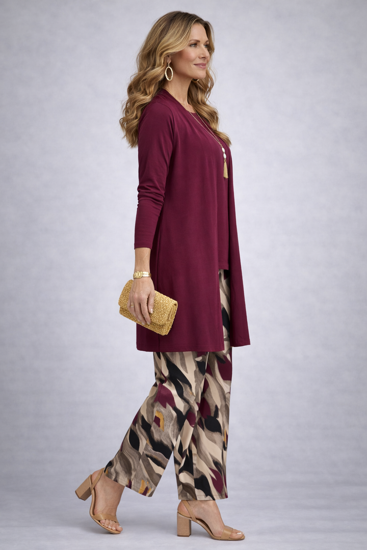 Mirthe | 3-delige set met abstracte print in paars