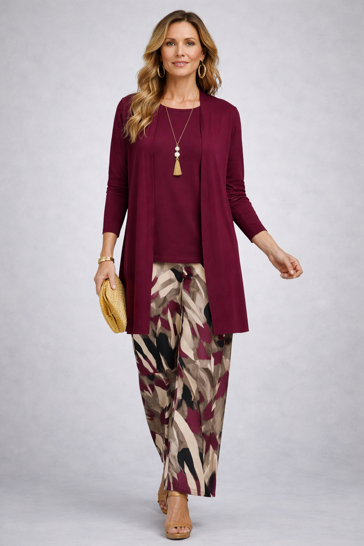 Mirthe | 3-delige set met abstracte print in paars