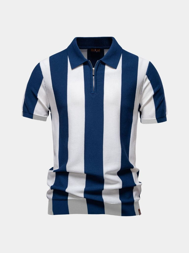 Nathan | Marineblauwe polo met verticale strepen en rits