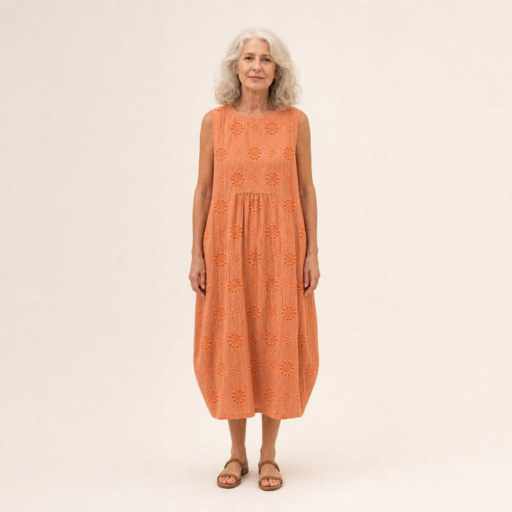 Hanneke | Mouwloze midi-jurk in oranje