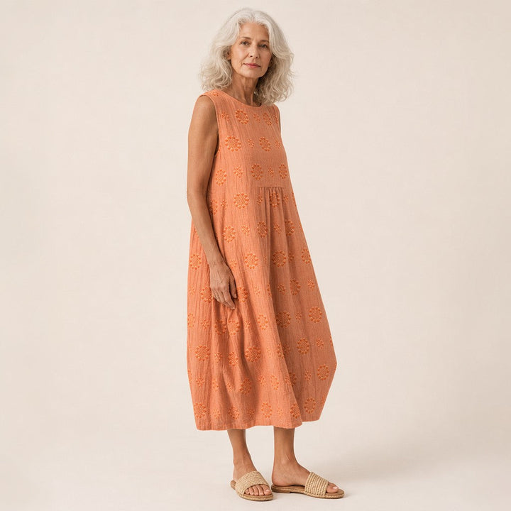 Hanneke | Mouwloze midi-jurk in oranje