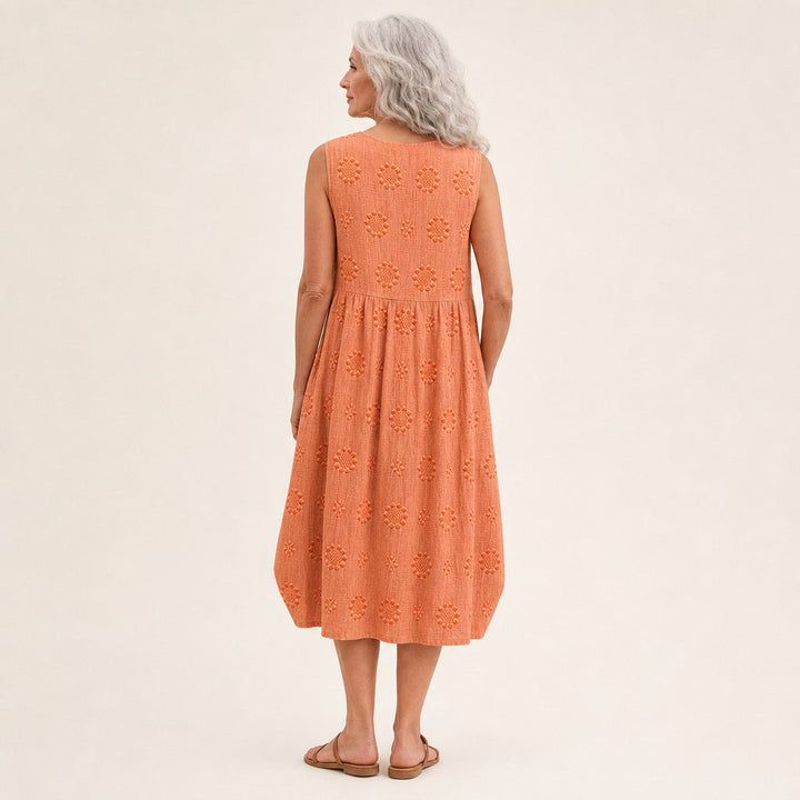 Hanneke | Mouwloze midi-jurk in oranje