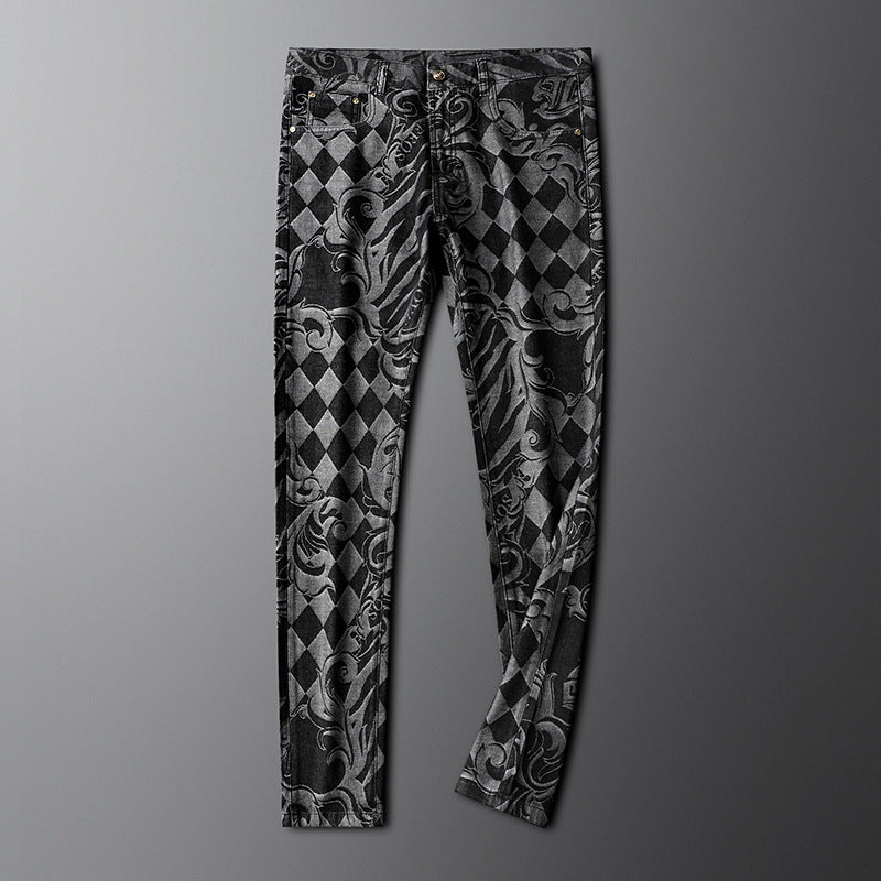 Tijmen | Slim-fit jeans met barok- en ruitmotief