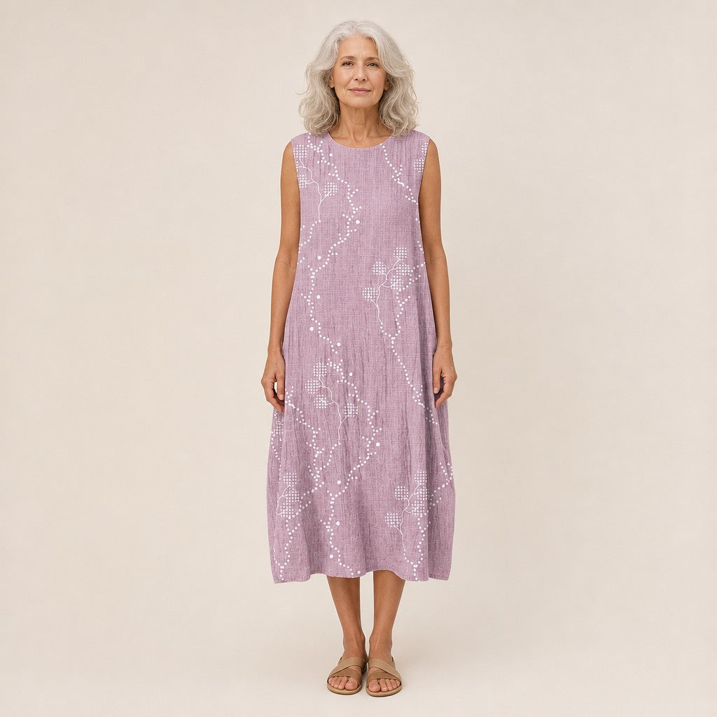 Ans | Mouwloze midi-jurk in lila met stippenlijnen