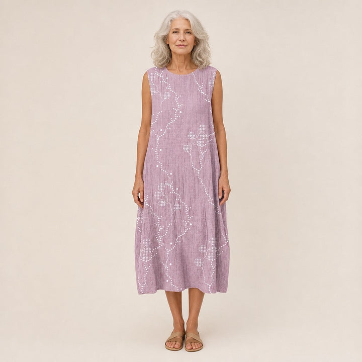 Ans | Mouwloze midi-jurk in lila met stippenlijnen