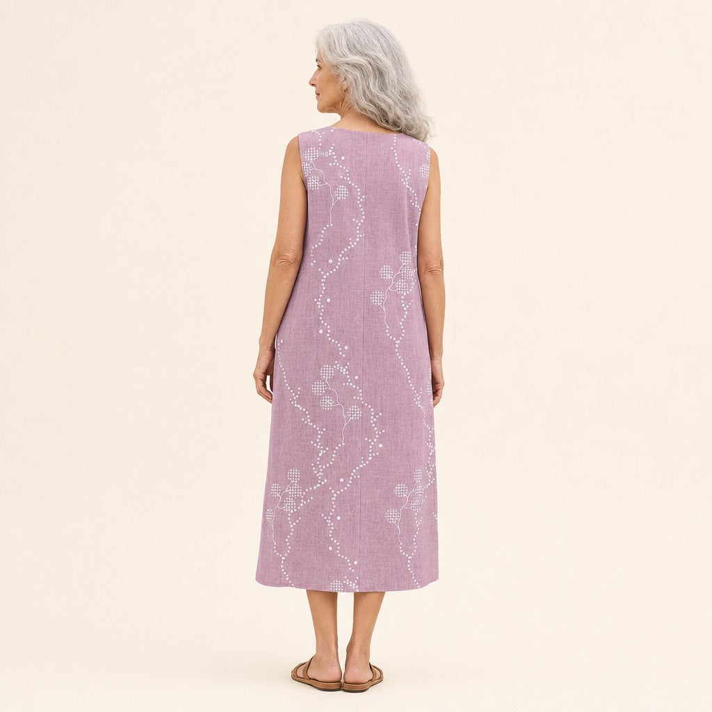 Ans | Mouwloze midi-jurk in lila met stippenlijnen