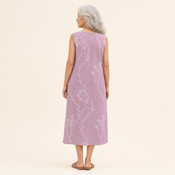 Ans | Mouwloze midi-jurk in lila met stippenlijnen