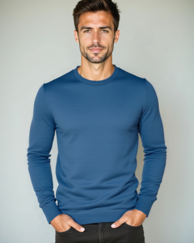 Oebele | Blauwe trui met ronde hals