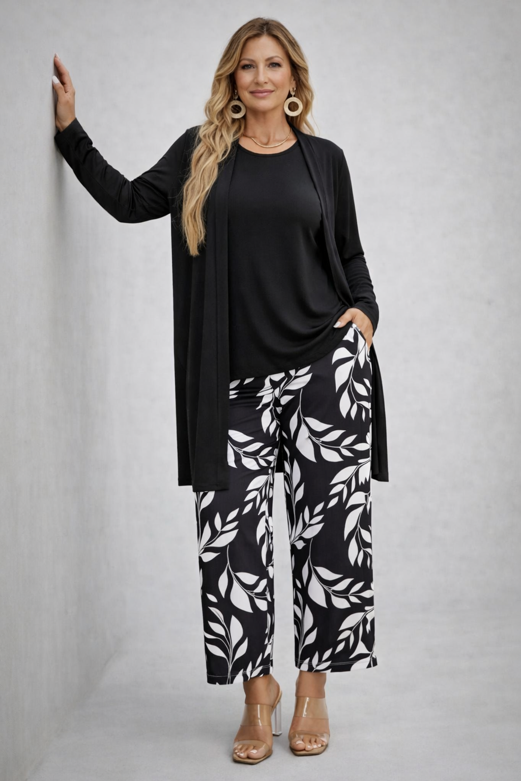 Rianne | 3-delige set met printbroek in zwart