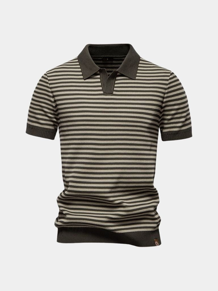 Richard | Gestreepte polo in marineblauw