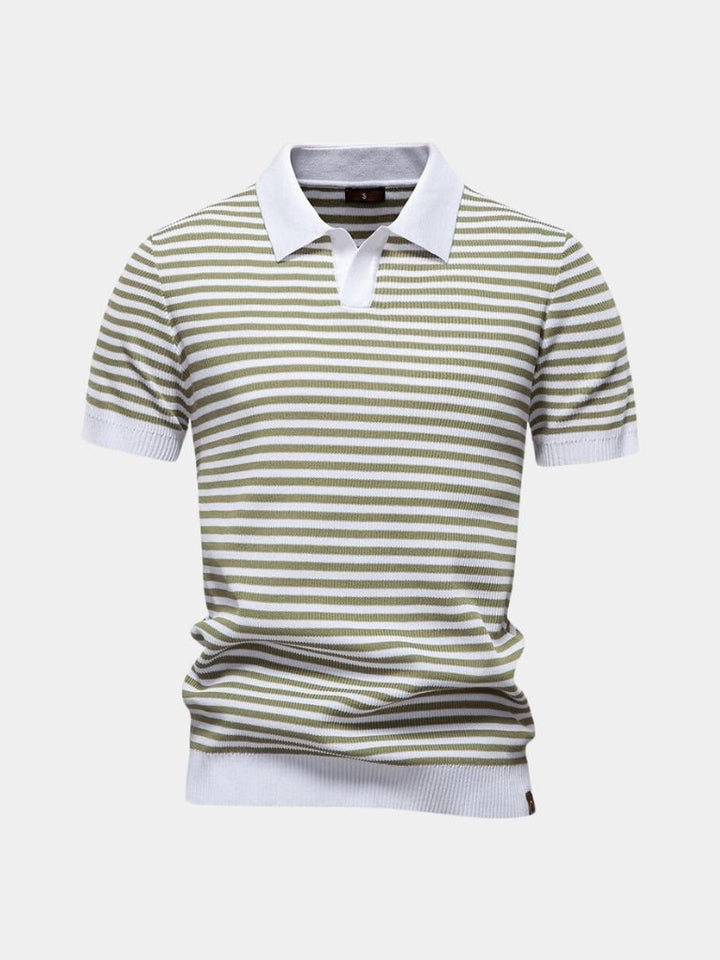 Richard | Gestreepte polo in marineblauw