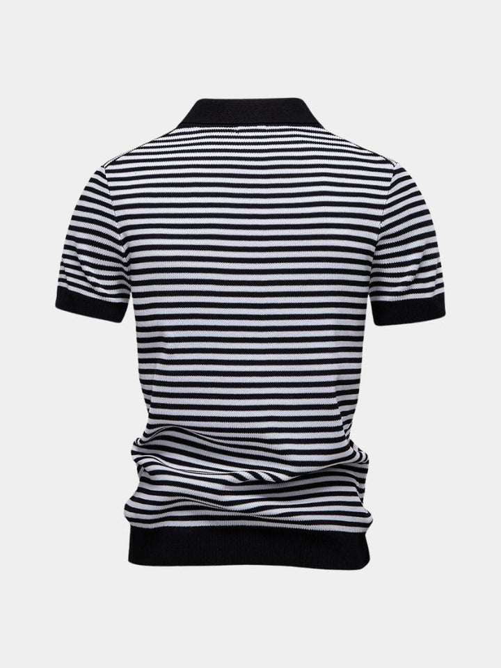 Richard | Gestreepte polo in marineblauw