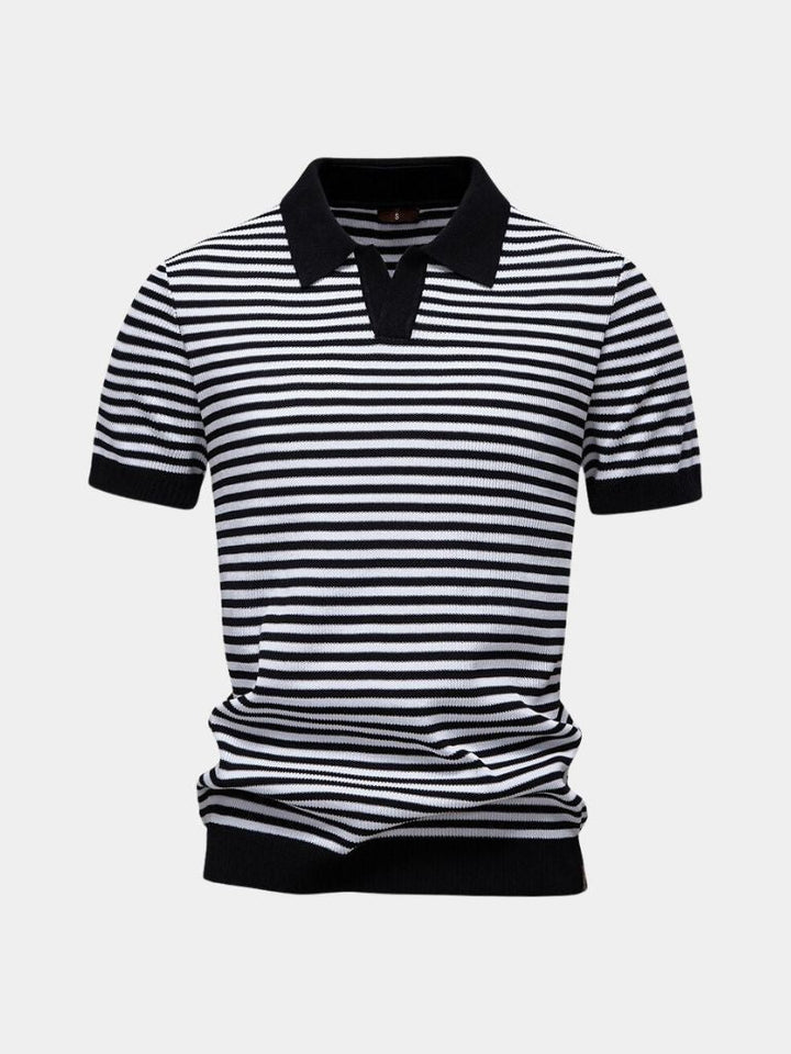 Richard | Gestreepte polo in marineblauw