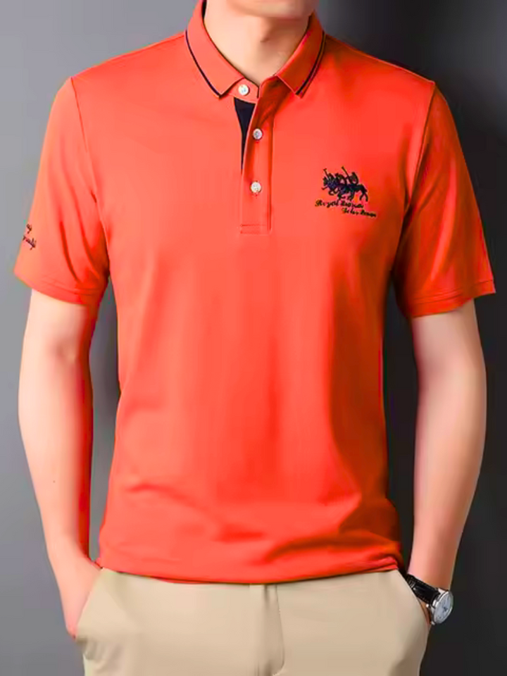 Rogier | Marineblauwe polo met clubstrepen