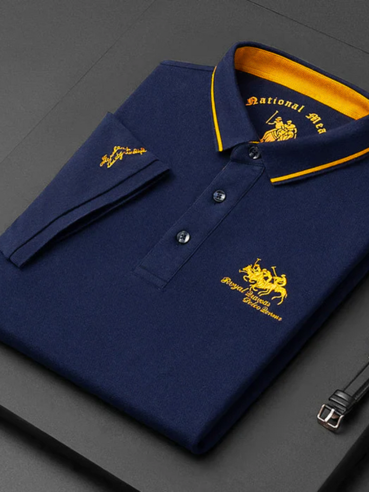 Rogier | Marineblauwe polo met clubstrepen