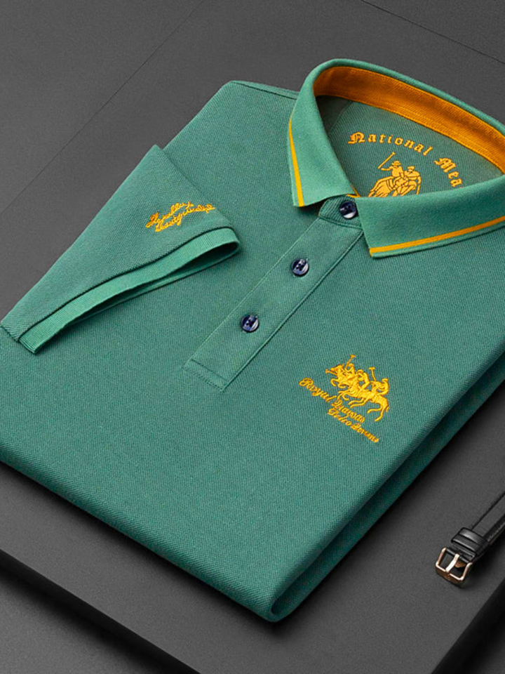 Rogier | Marineblauwe polo met clubstrepen