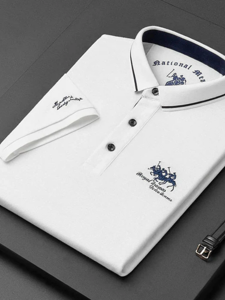 Rogier | Marineblauwe polo met clubstrepen