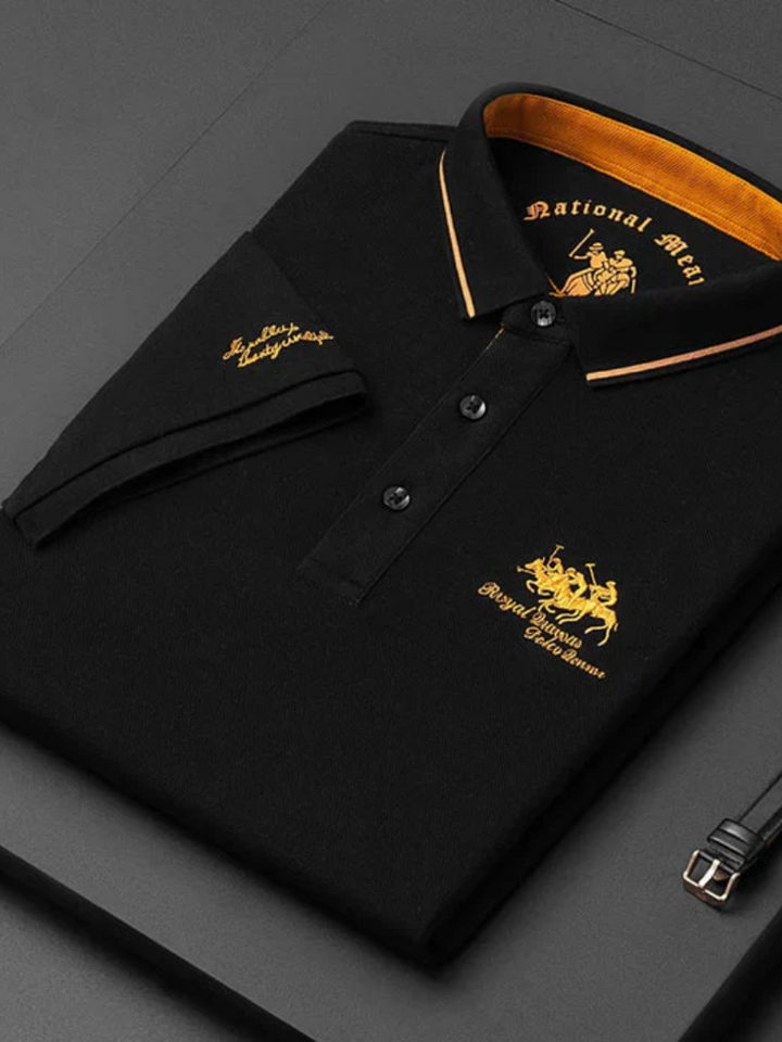 Rogier | Marineblauwe polo met clubstrepen