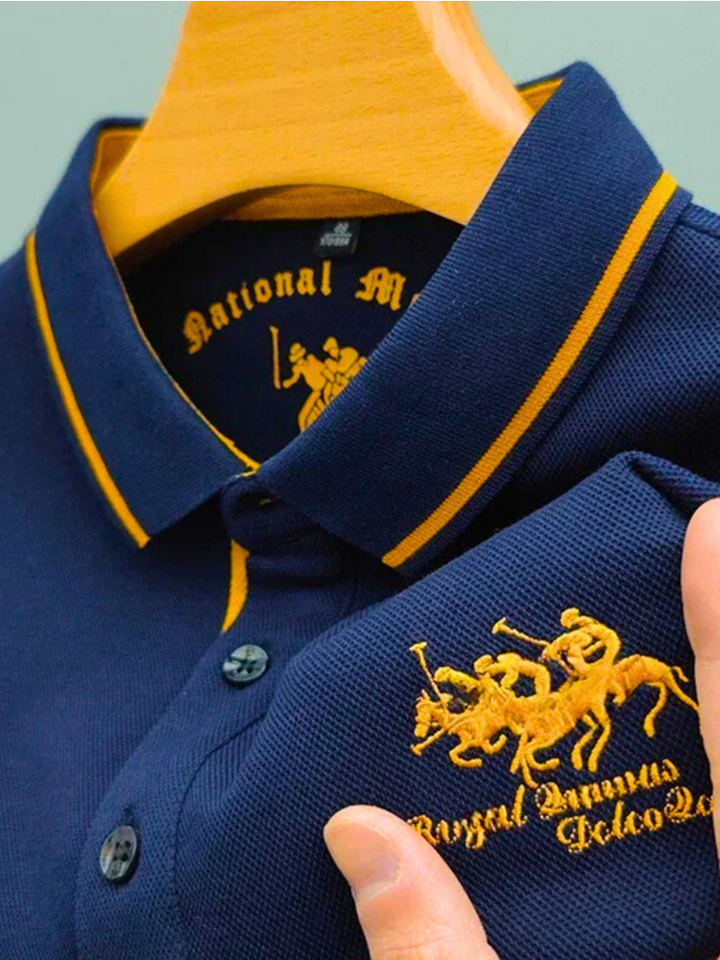 Rogier | Marineblauwe polo met clubstrepen