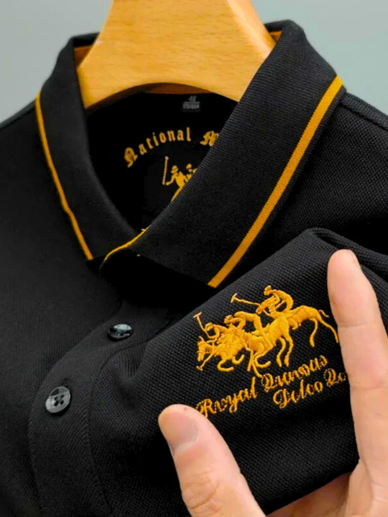 Rogier | Marineblauwe polo met clubstrepen