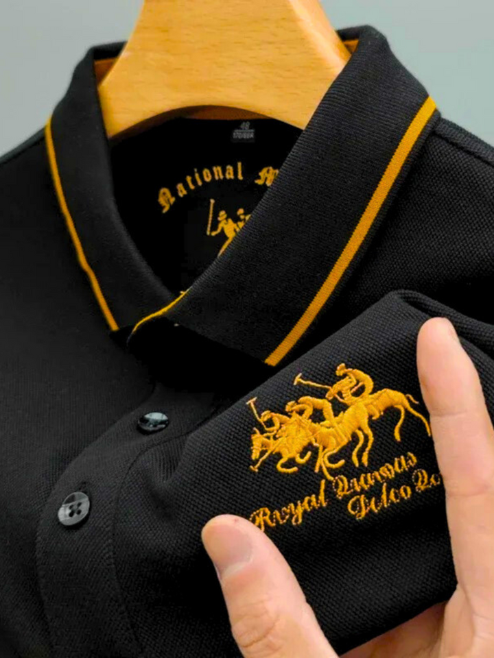 Rogier | Marineblauwe polo met clubstrepen