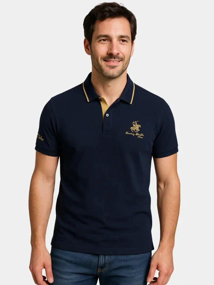 Rogier | Marineblauwe polo met clubstrepen