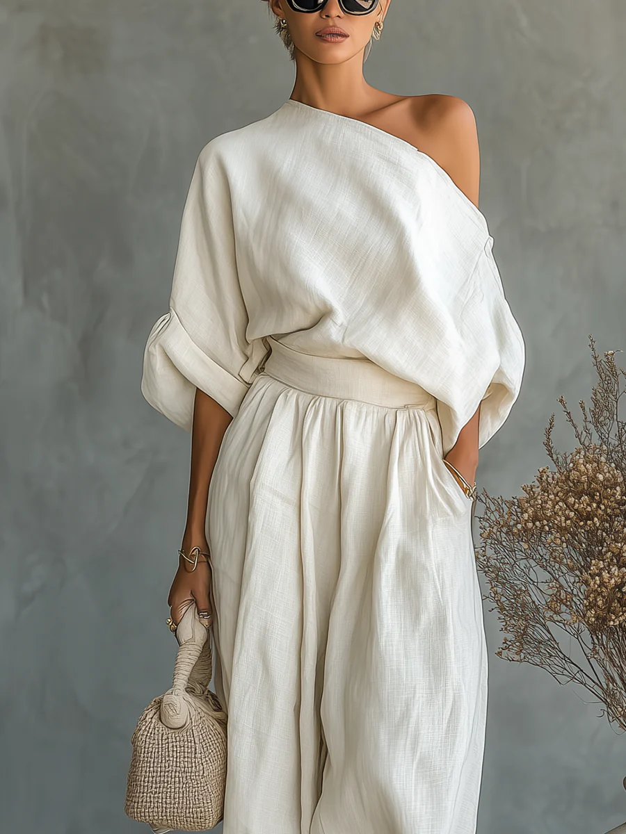 Rosalinde | Linnen set met off-shoulder top en smalle broek
