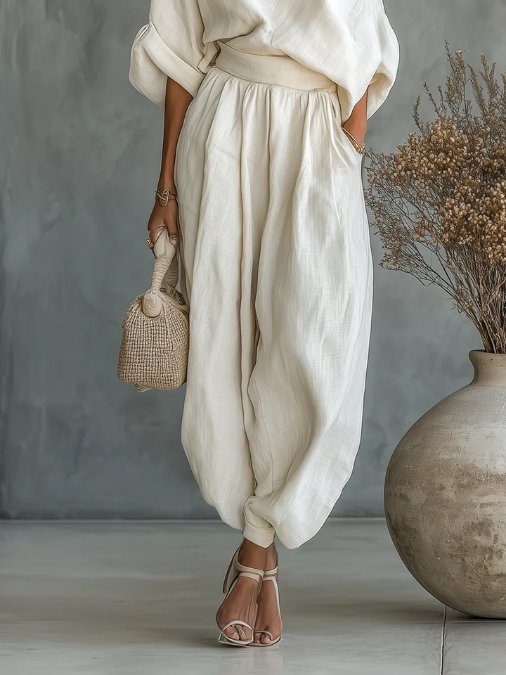 Rosalinde | Linnen set met off-shoulder top en smalle broek
