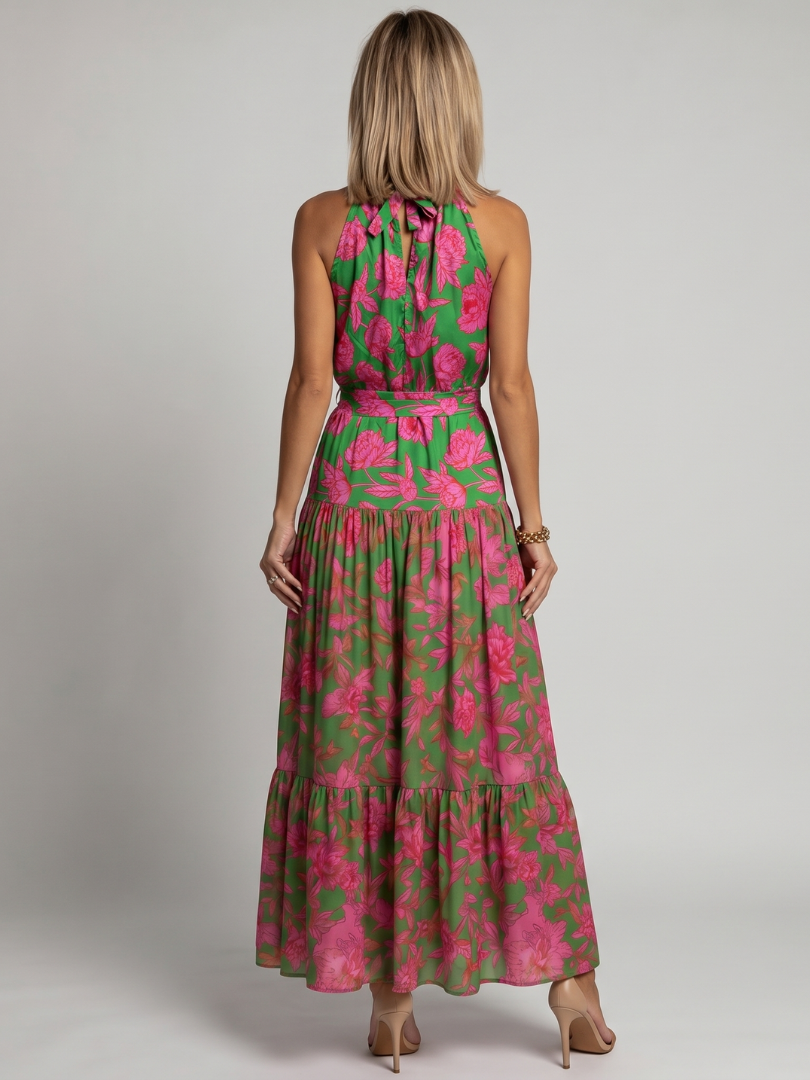 Sonja | Midi-jurk met Bloemenprint in Groen en Roze