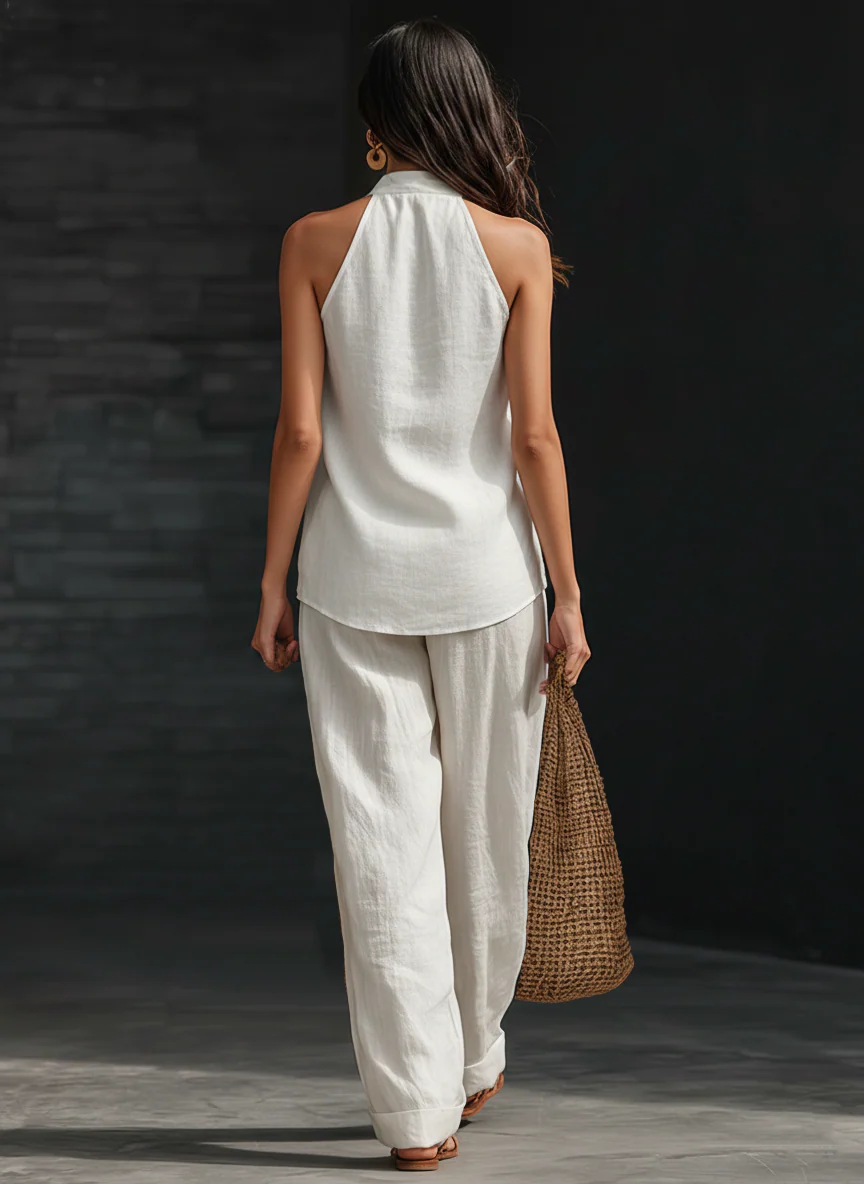 Ruth | Set met mouwloze V-hals top en wijde broek