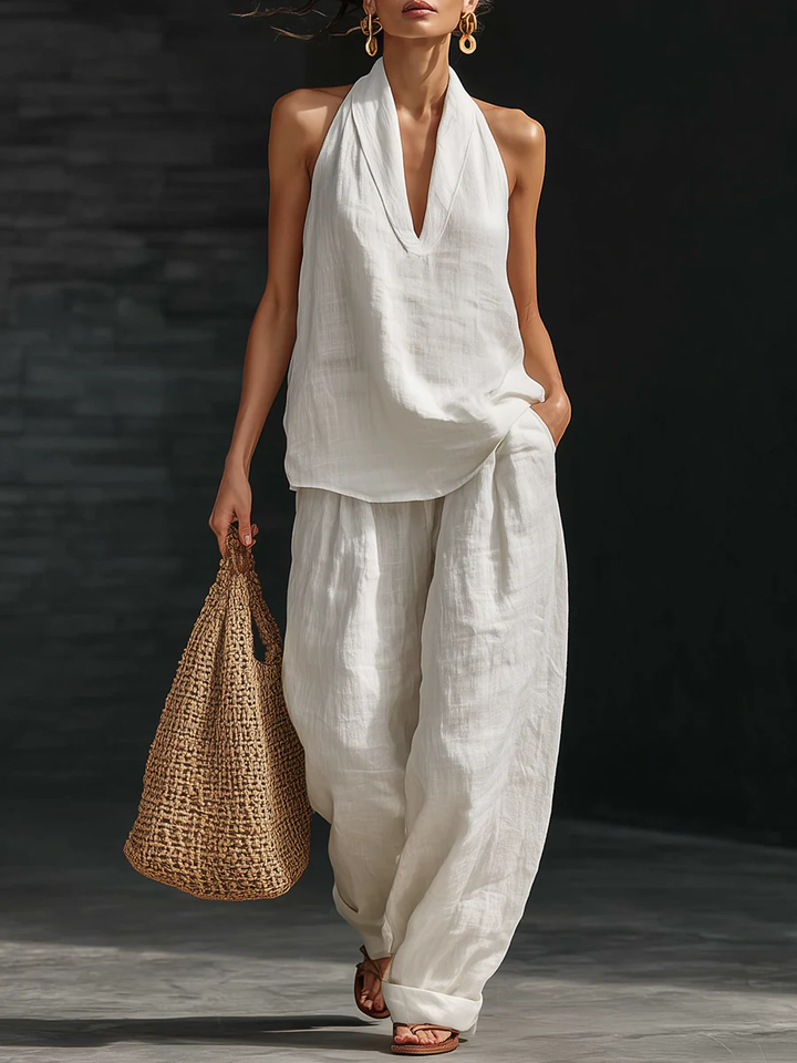 Ruth | Set met mouwloze V-hals top en wijde broek