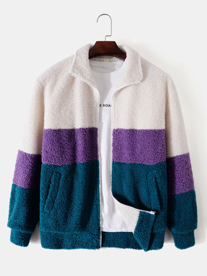 Casper | Teddyfleece jas met kleurblokken en rits