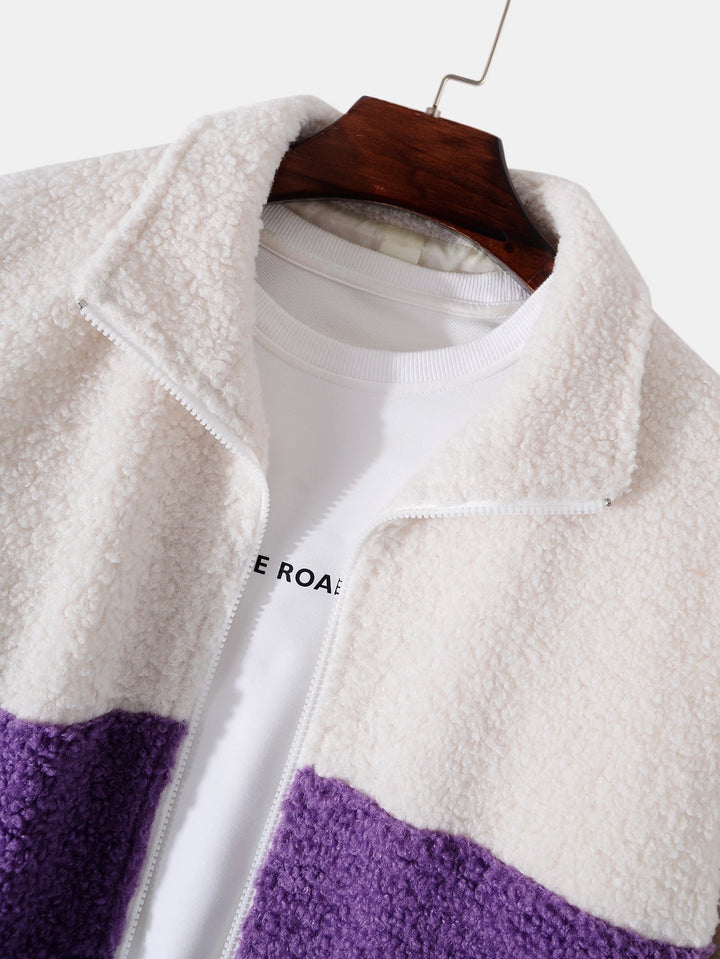Casper | Teddyfleece jas met kleurblokken en rits