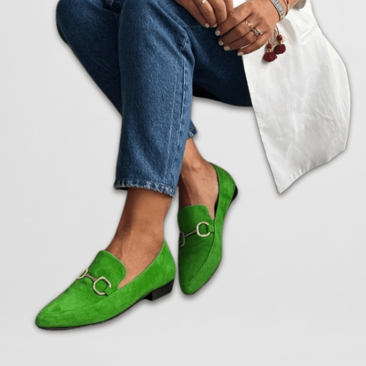 Pleun | Groene loafer met metalen gesp