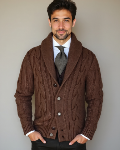 Nanne | Bruin kabelgebreid vest