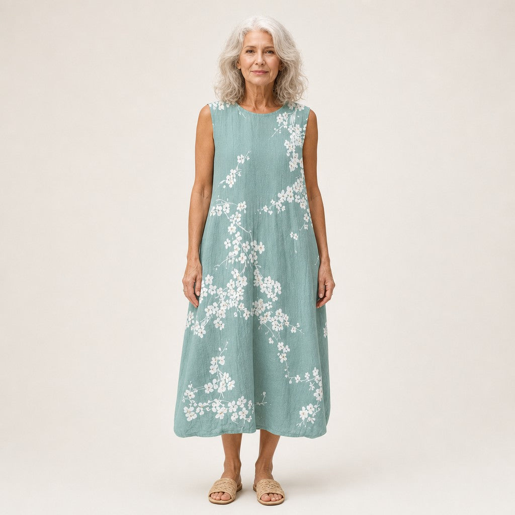 Annemieke | Mouwloze midi-jurk met kersenbloesem