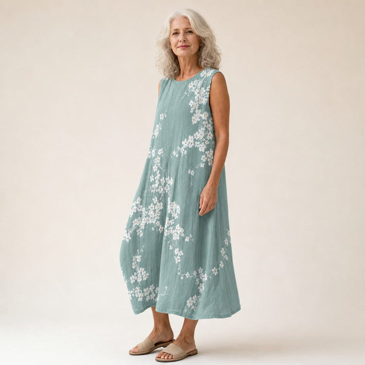 Annemieke | Mouwloze midi-jurk met kersenbloesem