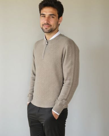 Wigbold | Taupe trui met halve rits