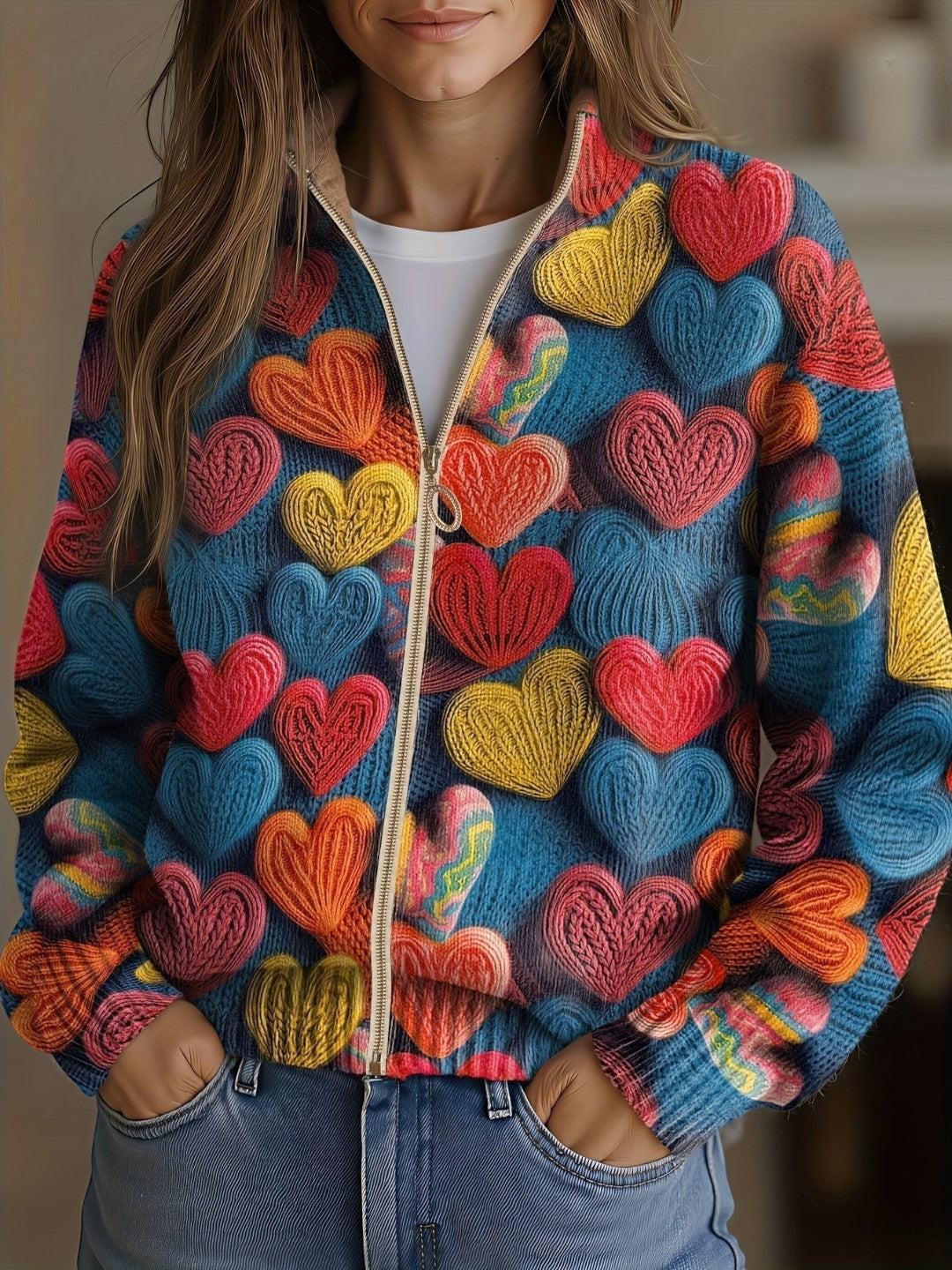Willemien | Vest met kleurrijk hartjesmotief