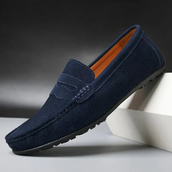 Zander | Marineblauwe suède penny loafers