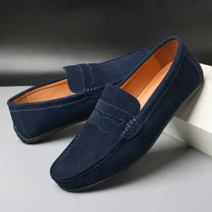 Zander | Marineblauwe suède penny loafers