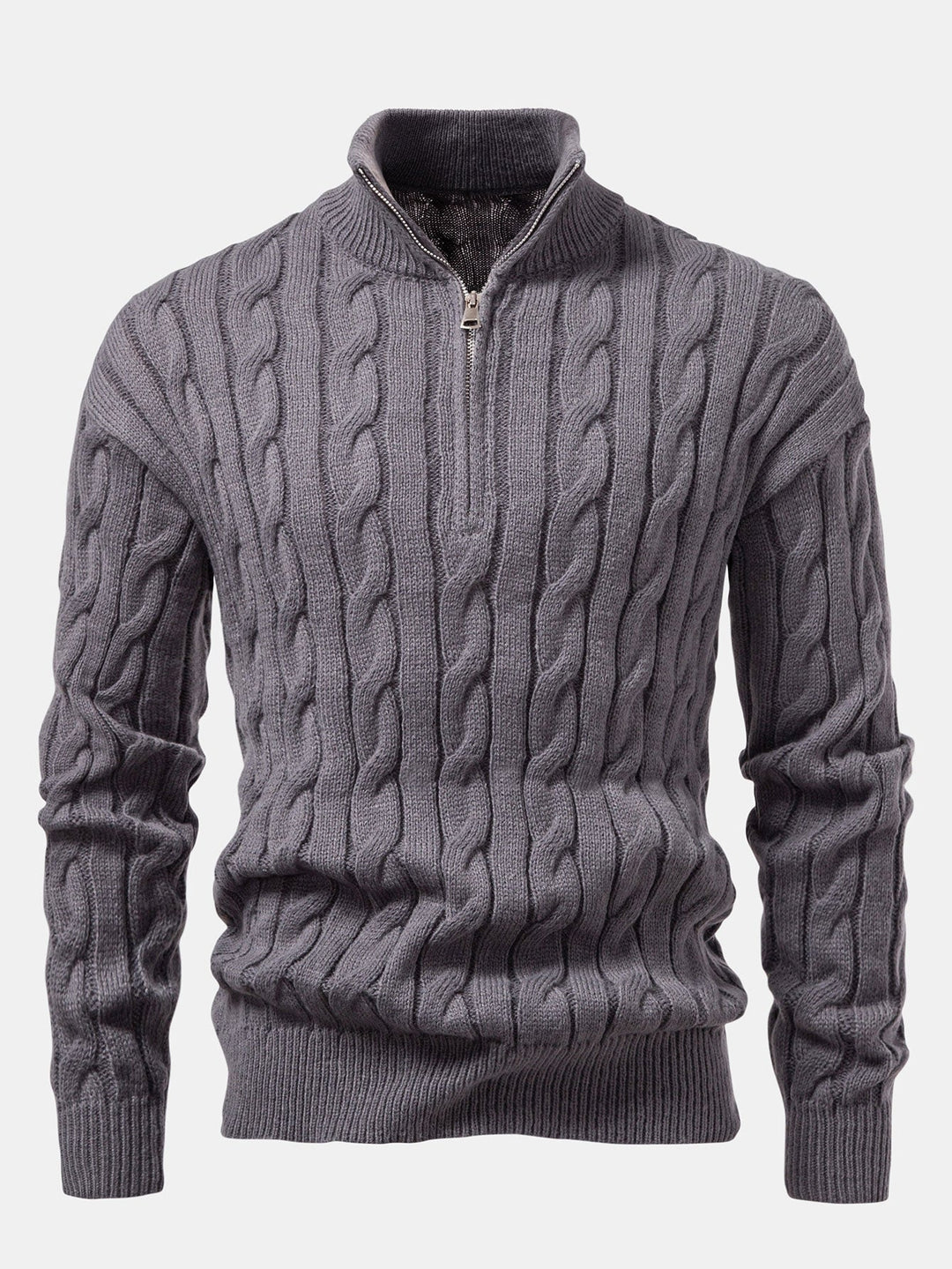 Zeger | Jacquard kabeltrui met korte rits