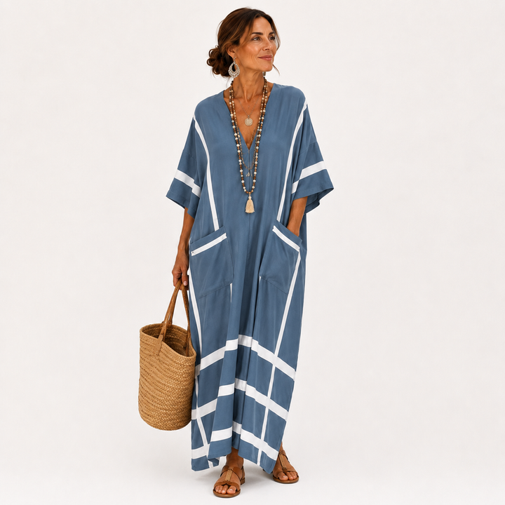 Oda | Blauwe Kaftan met Strepen