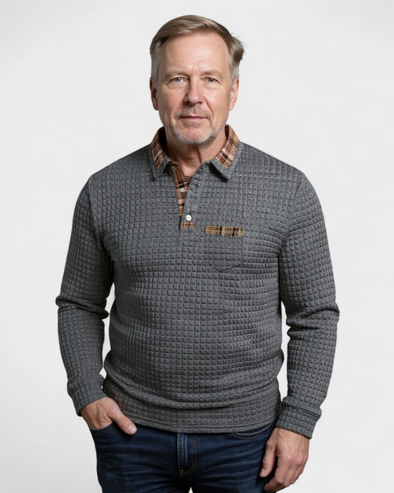 Adriaan | Grijze gebreide polo met lange mouwen