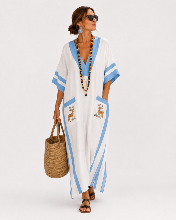 Wybrig | Witte Kaftan met Blauwe Strepen