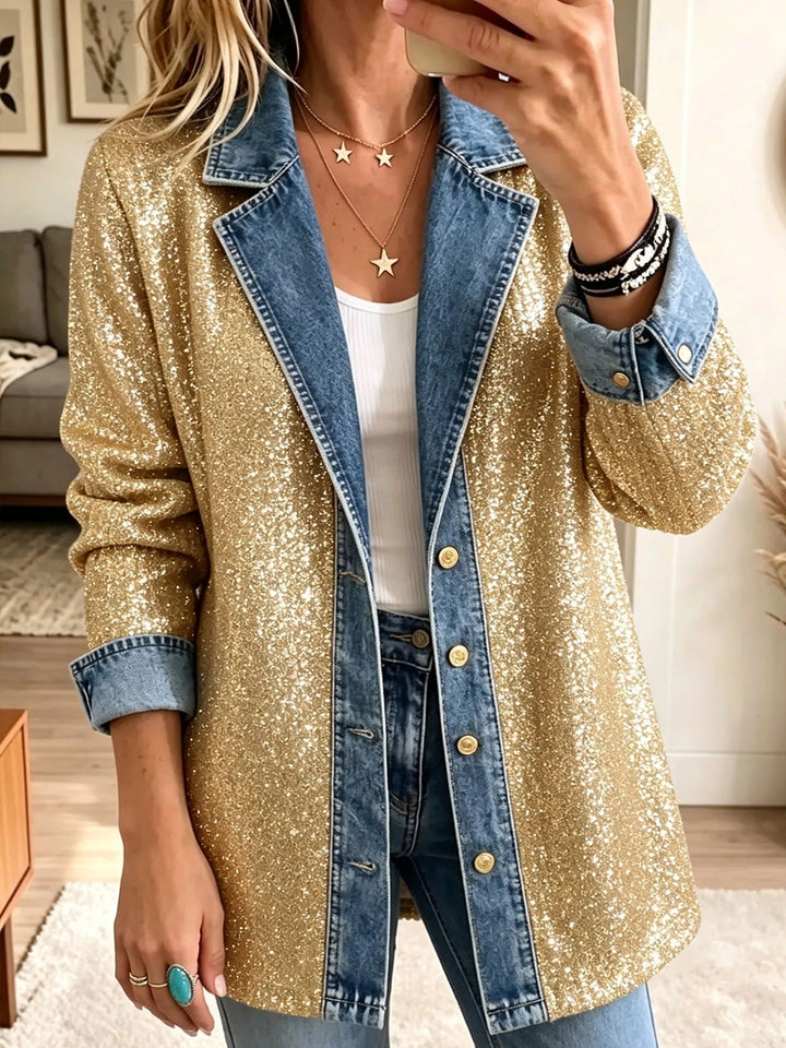 Anouk | Spijkerjasje met gouden glitterpatchwork