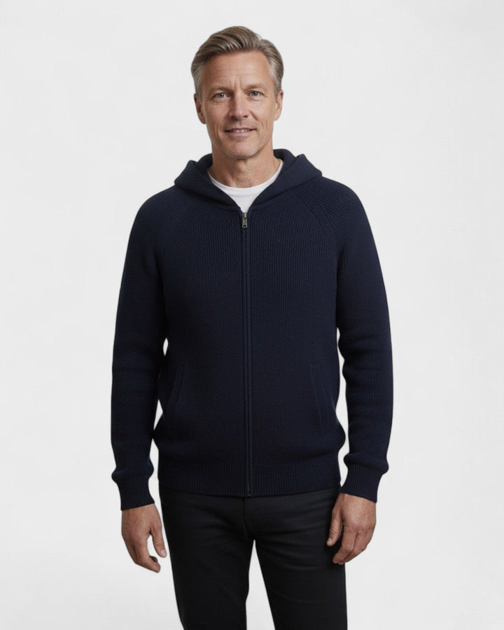 Ate | Lichtgrijze gebreide hoodie met rits