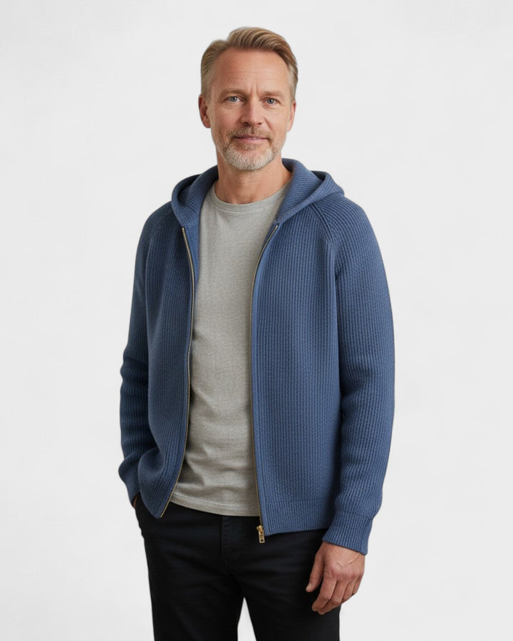 Ate | Lichtgrijze gebreide hoodie met rits