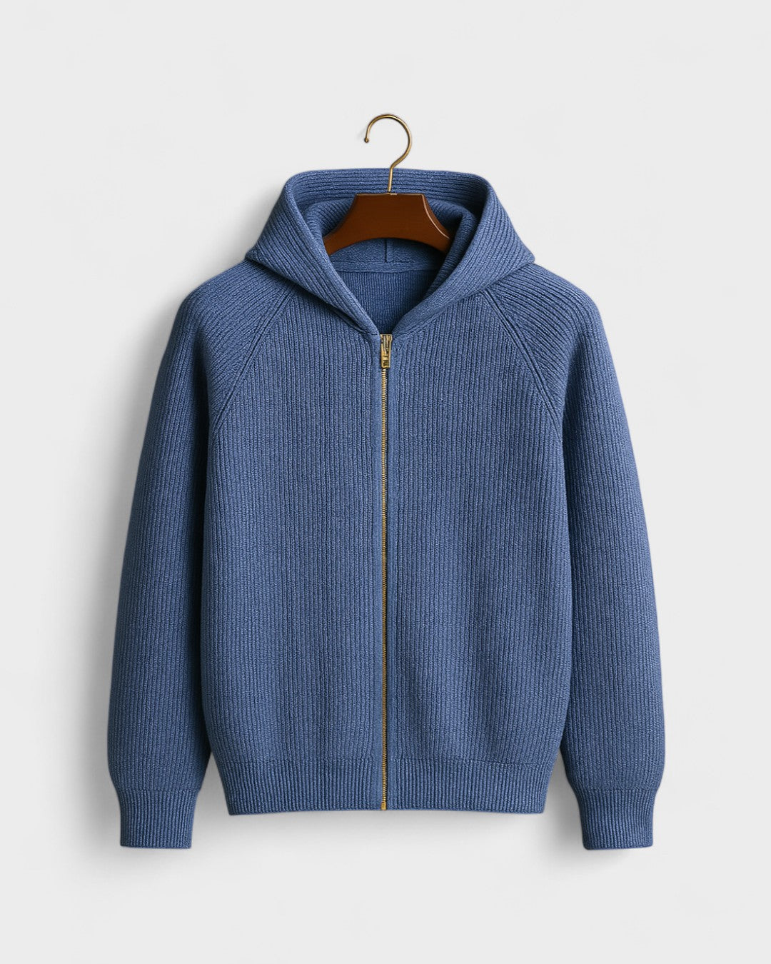 Ate | Lichtgrijze gebreide hoodie met rits
