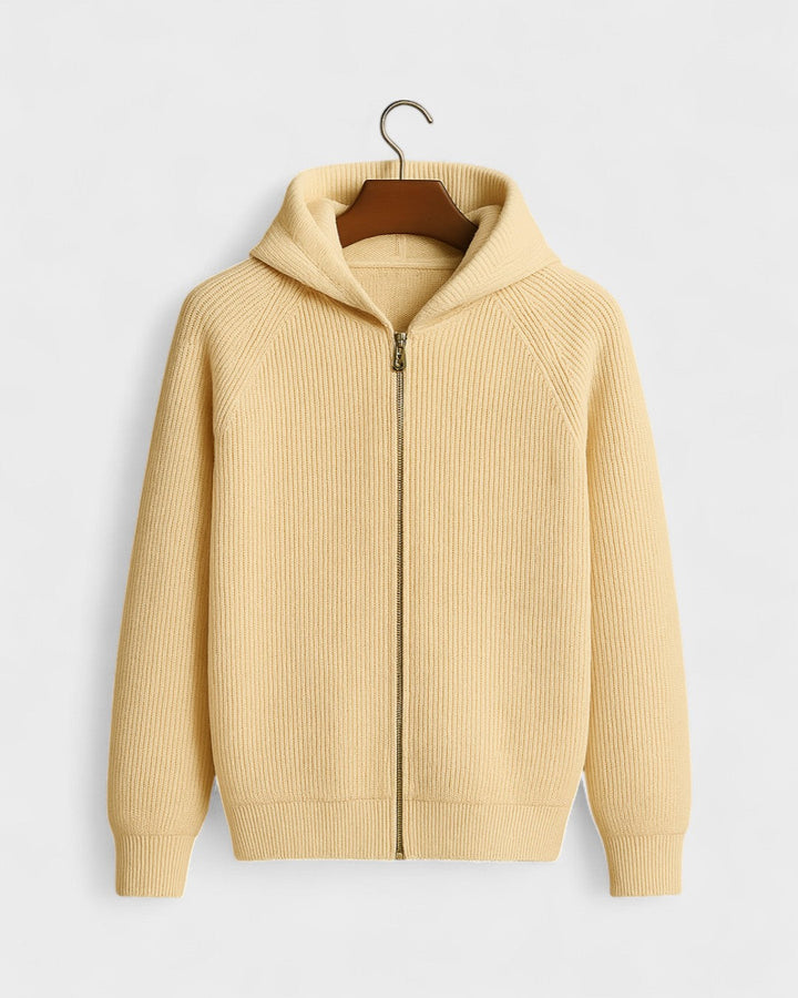 Ate | Lichtgrijze gebreide hoodie met rits